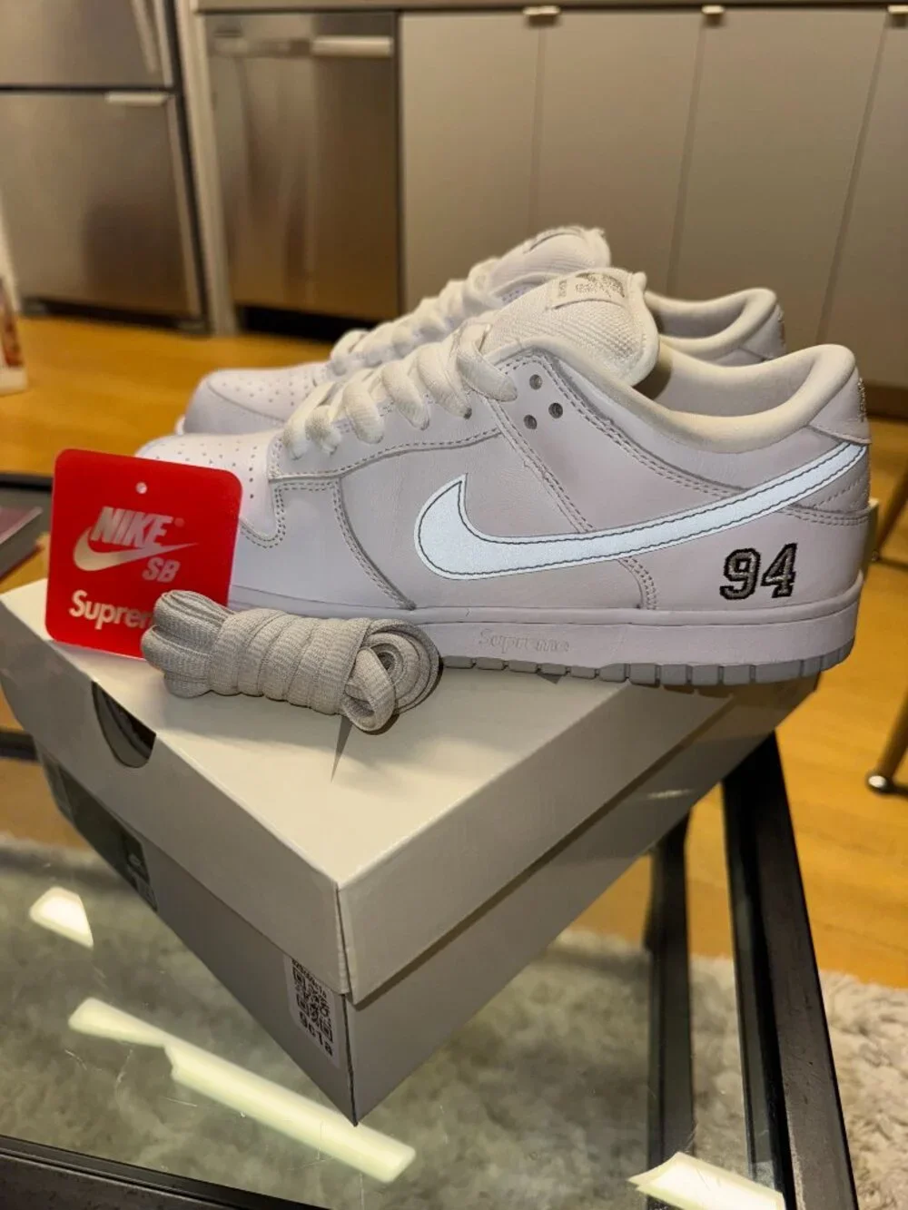 Nike x Supreme SB Dunk Low | White/Metallic/Silver | BRAND NEW